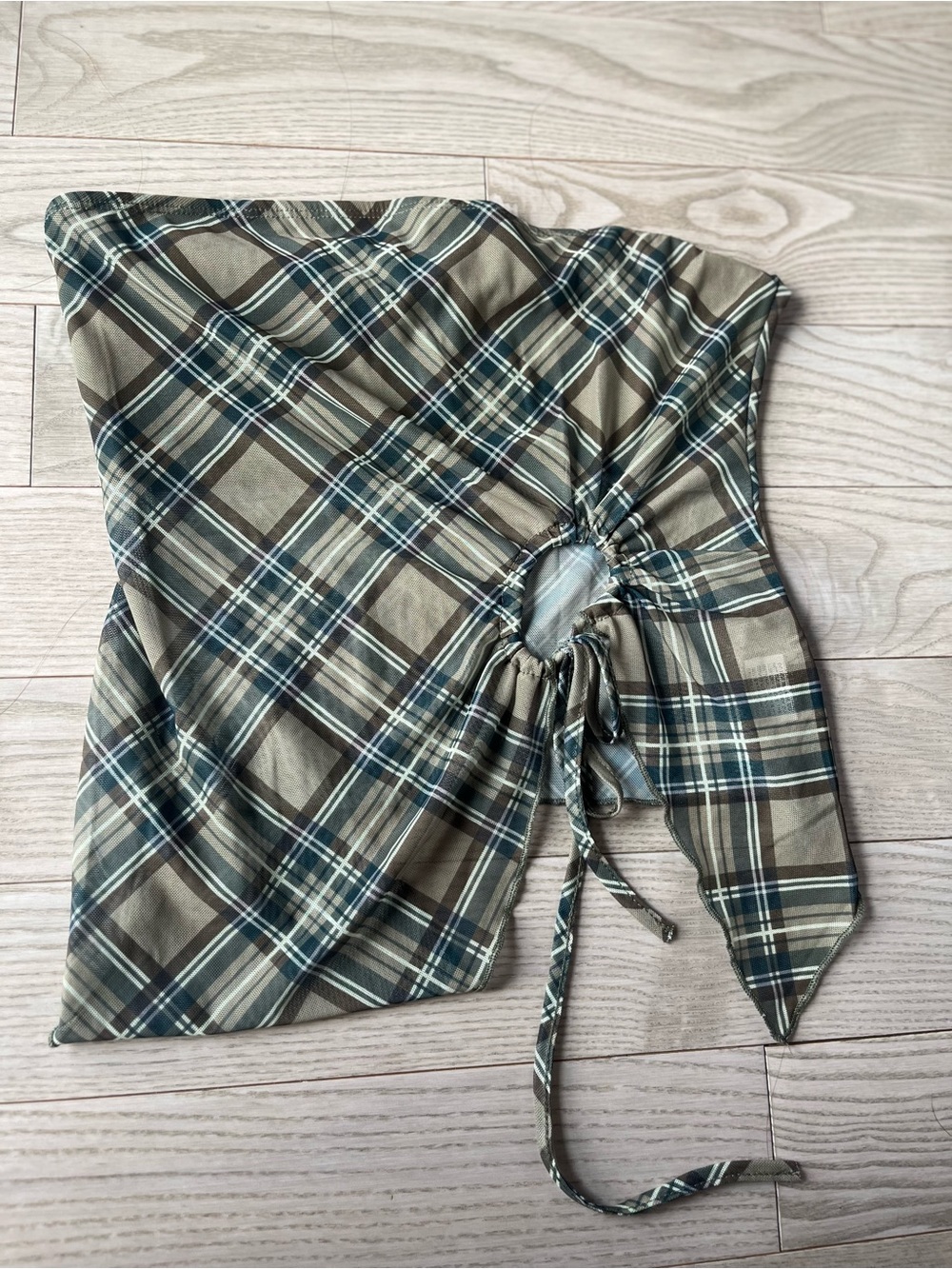 Plaid Drawstring Mini Tube Too in Olive Green